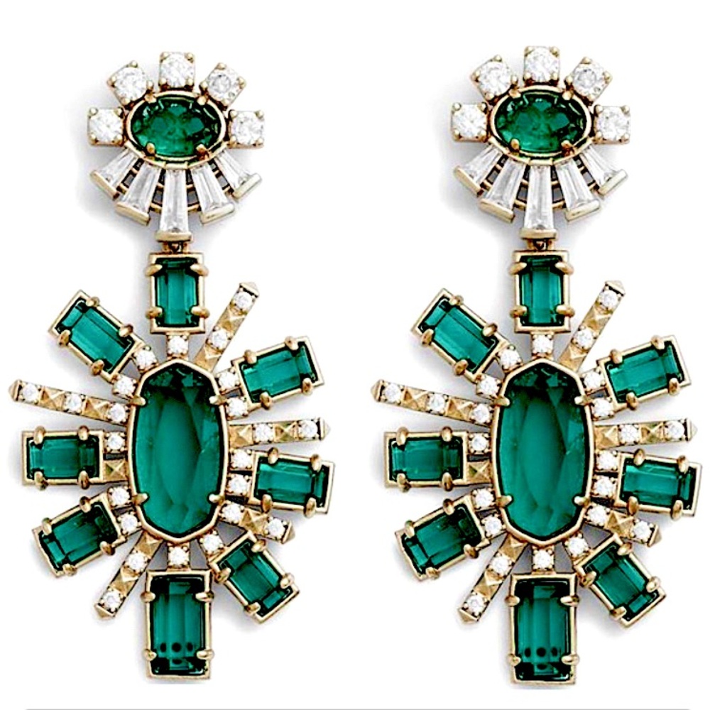 Kendra Scott Glenda Emerald Green and Gold Radiant Earrings